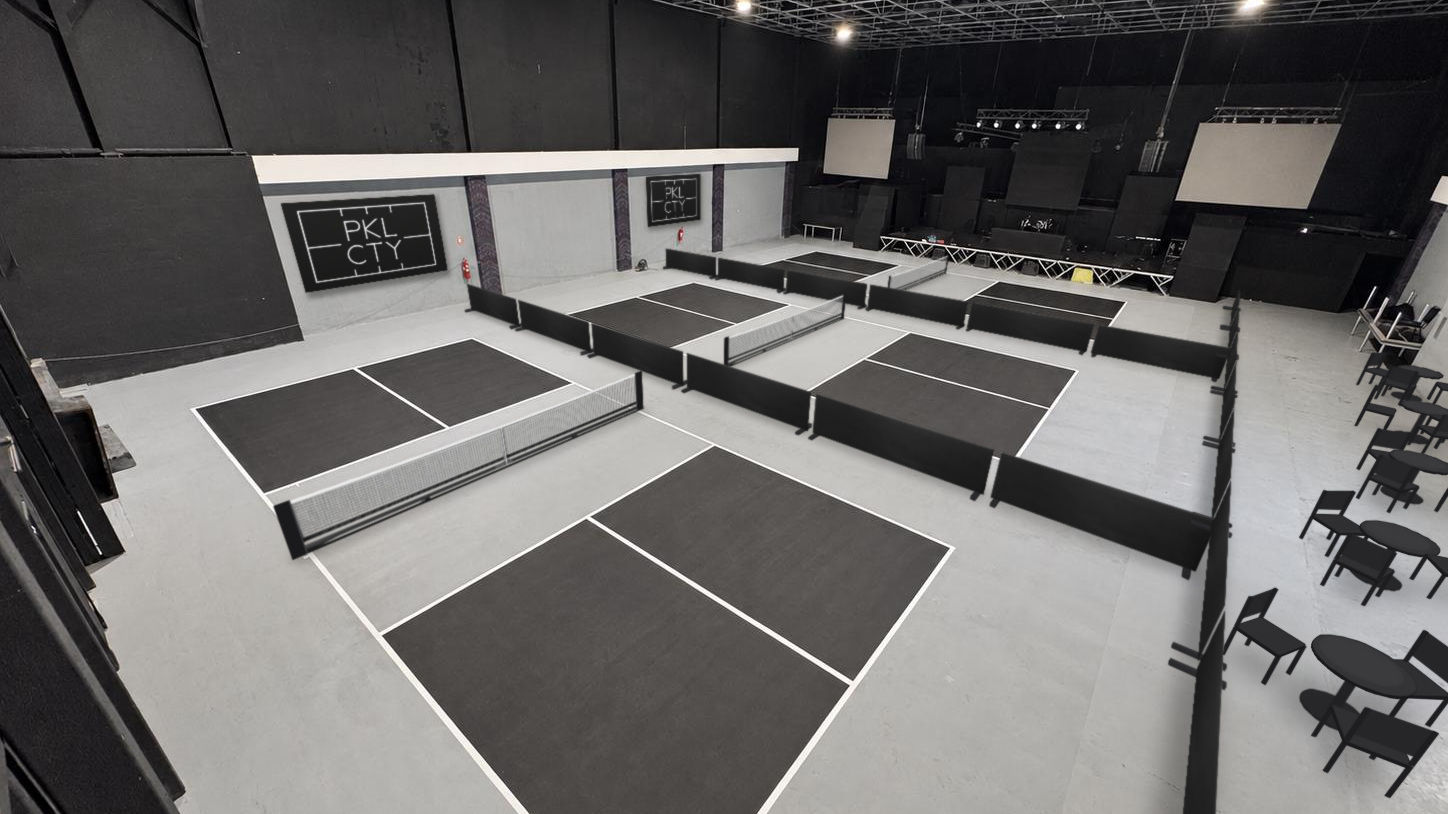 Interior of the three PKL CTY indoor pickleball courts